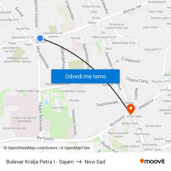 Bulevar Kralja Petra I - Sajam to Novi Sad map