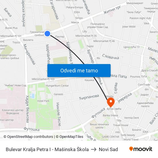 Bulevar Kralja Petra I - Mašinska Škola to Novi Sad map