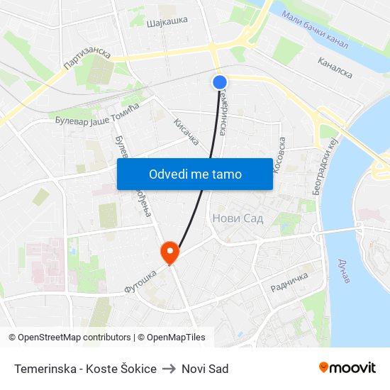 Temerinska - Koste Šokice to Novi Sad map