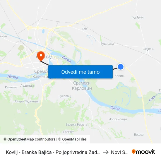 Kovilj - Branka Bajića - Poljoprivredna Zadruga to Novi Sad map