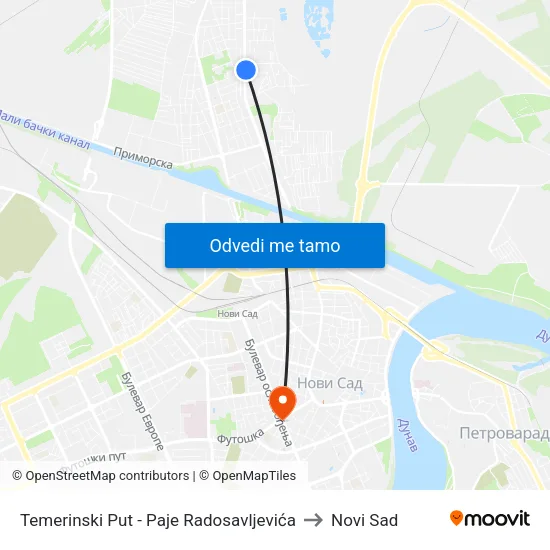 Temerinski Put - Paje Radosavljevića to Novi Sad map