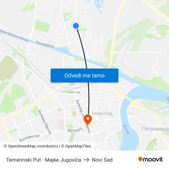 Temerinski Put - Majke Jugovića to Novi Sad map