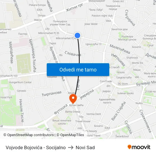 Vojvode Bojovića - Socijalno to Novi Sad map