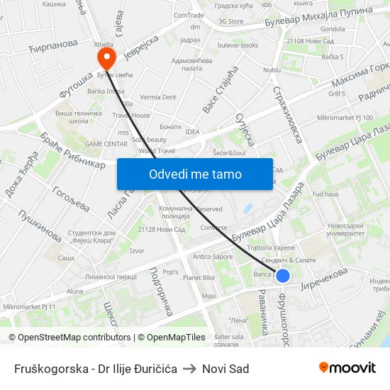 Fruškogorska - Dr Ilije Đuričića to Novi Sad map