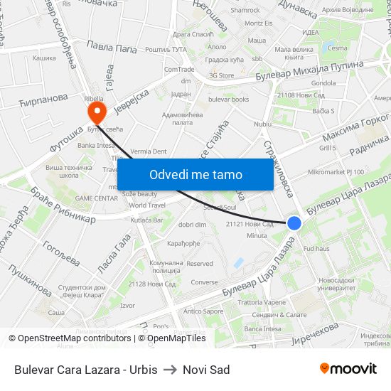 Bulevar Cara Lazara - Urbis to Novi Sad map