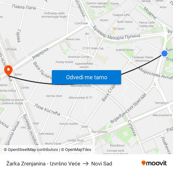 Žarka Zrenjanina - Izvršno Veće to Novi Sad map