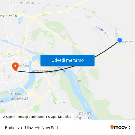 Budisava - Ulaz to Novi Sad map