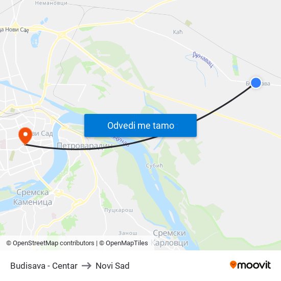 Budisava - Centar to Novi Sad map