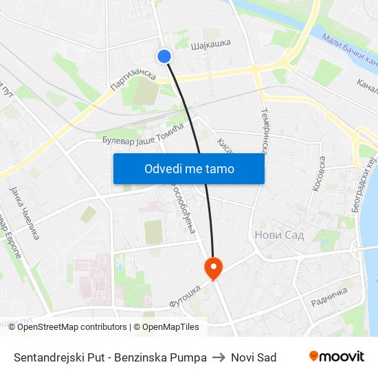 Sentandrejski Put - Benzinska Pumpa to Novi Sad map