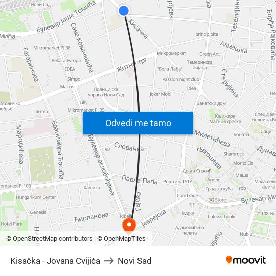 Kisačka - Jovana Cvijića to Novi Sad map