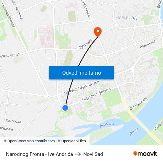 Narodnog Fronta - Ive Andrića to Novi Sad map