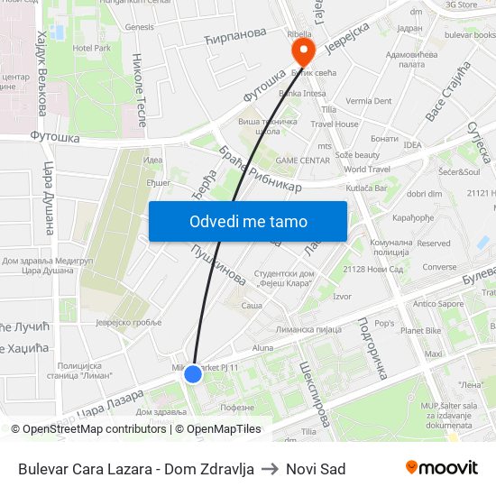 Bulevar Cara Lazara - Dom Zdravlja to Novi Sad map