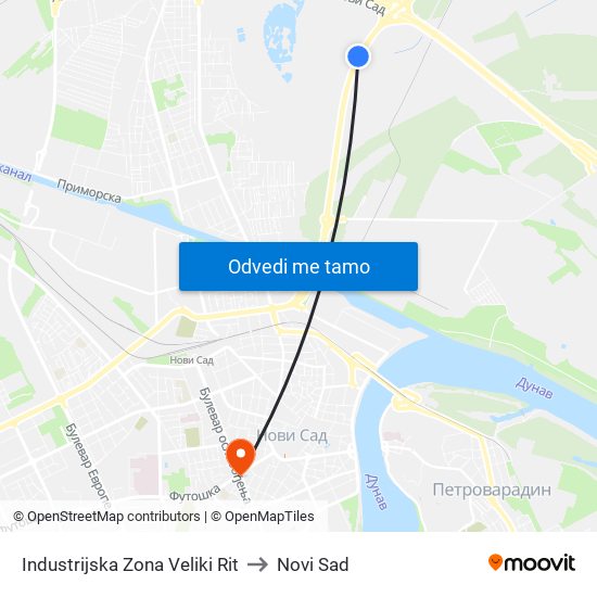 Industrijska Zona Veliki Rit to Novi Sad map