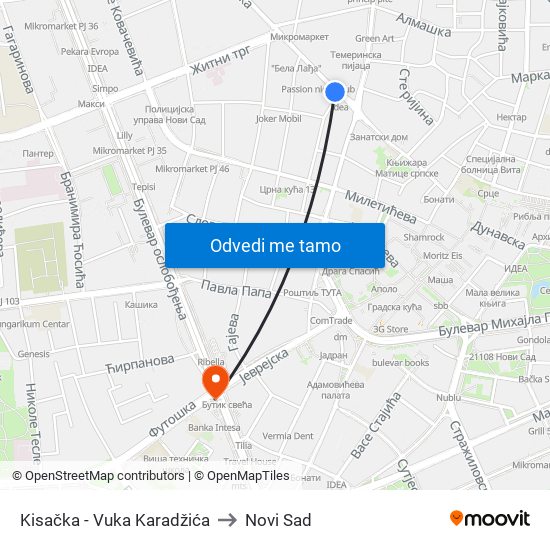 Kisačka - Vuka Karadžića to Novi Sad map