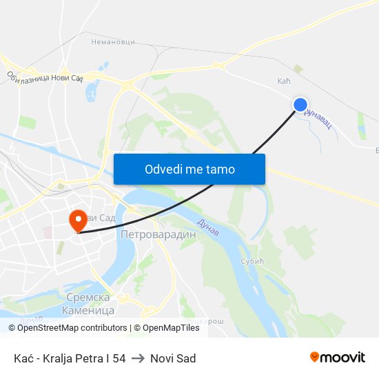 Kać - Kralja Petra I 54 to Novi Sad map