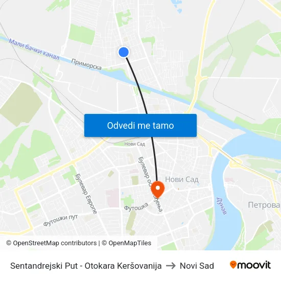 Sentandrejski Put - Otokara Keršovanija to Novi Sad map