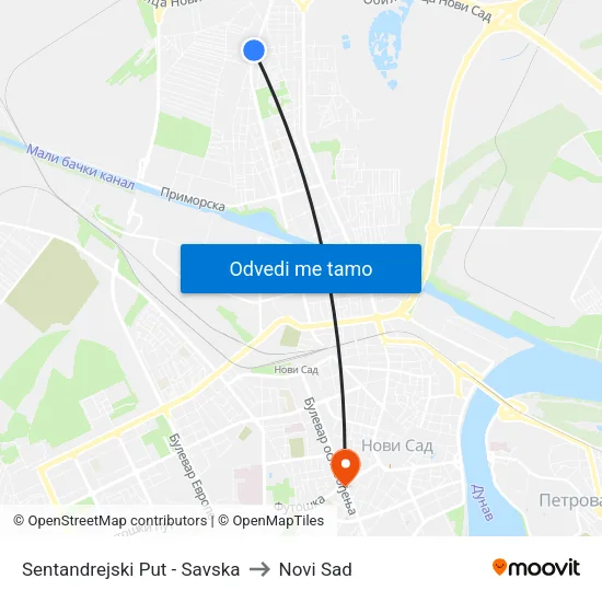 Sentandrejski Put - Savska to Novi Sad map
