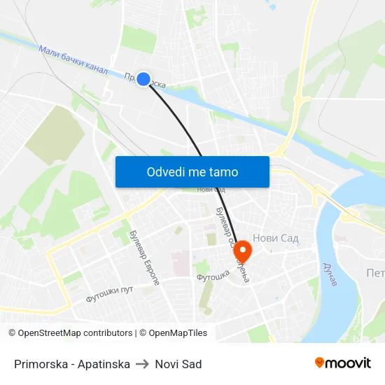 Primorska - Apatinska to Novi Sad map