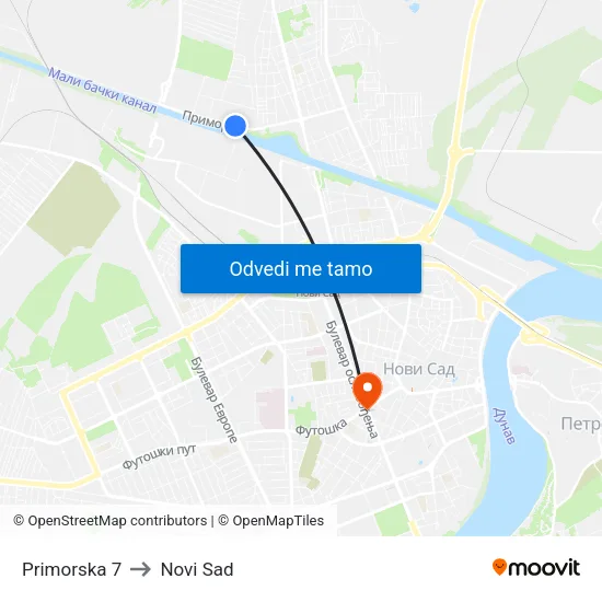 Primorska 7 to Novi Sad map