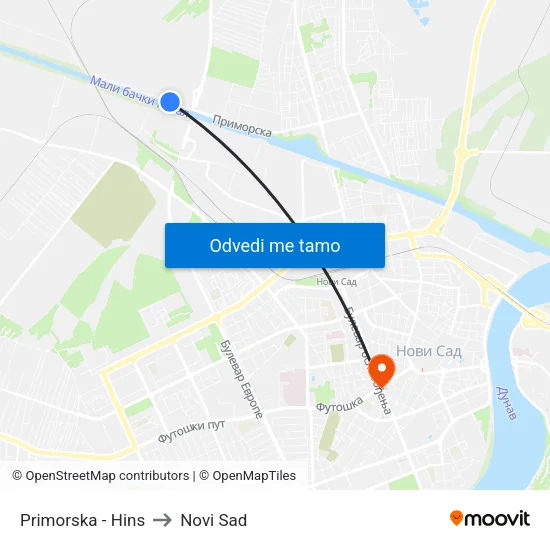 Primorska - Hins to Novi Sad map