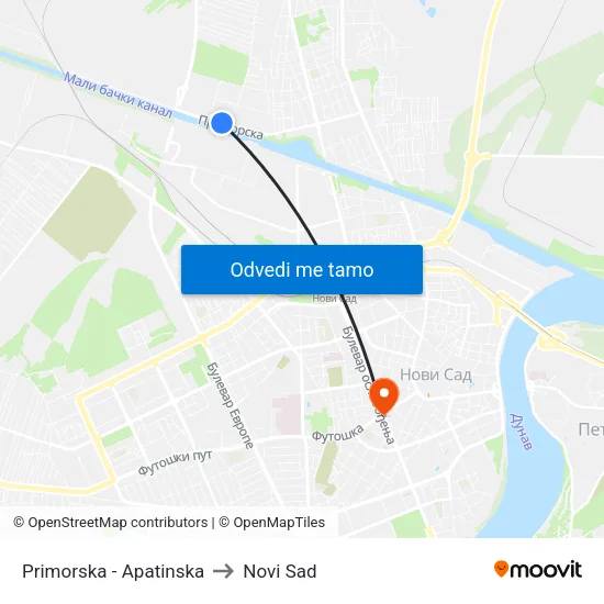 Primorska - Apatinska to Novi Sad map