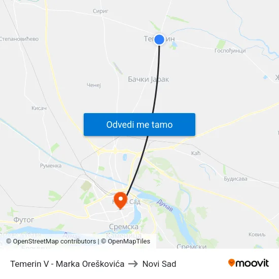 Temerin V - Marka Oreškovića to Novi Sad map
