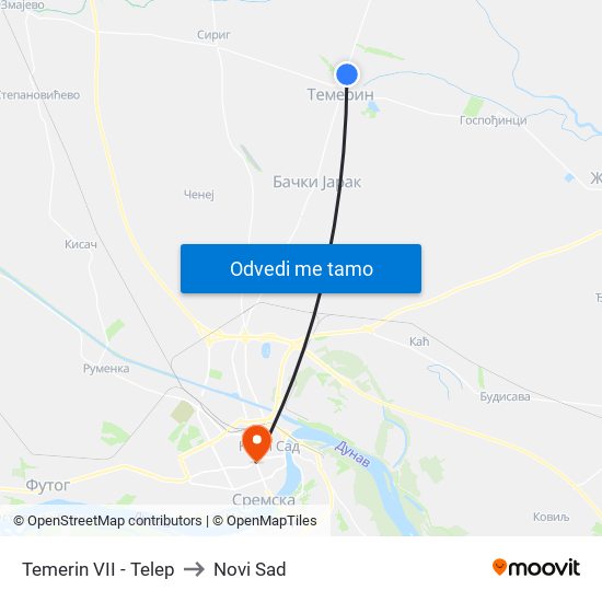 Temerin VII - Telep to Novi Sad map