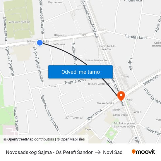 Novosadskog Sajma - Oš Petefi Šandor to Novi Sad map