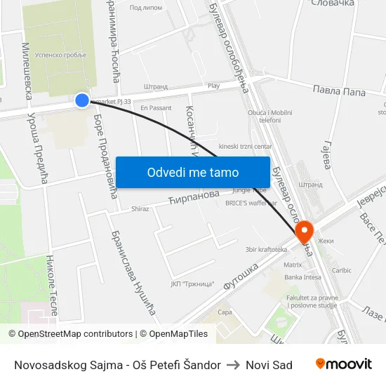 Novosadskog Sajma - Oš Petefi Šandor to Novi Sad map