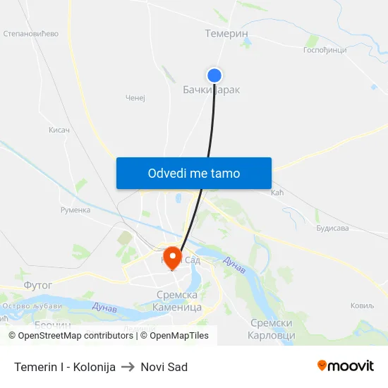 Temerin I - Kolonija to Novi Sad map