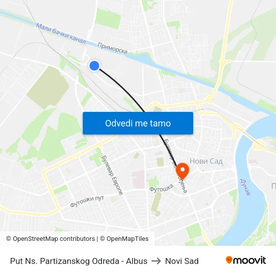 Put Ns. Partizanskog Odreda - Albus to Novi Sad map