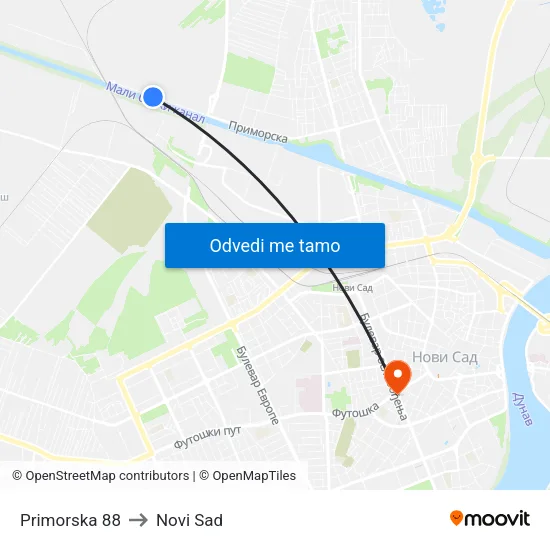 Primorska 88 to Novi Sad map