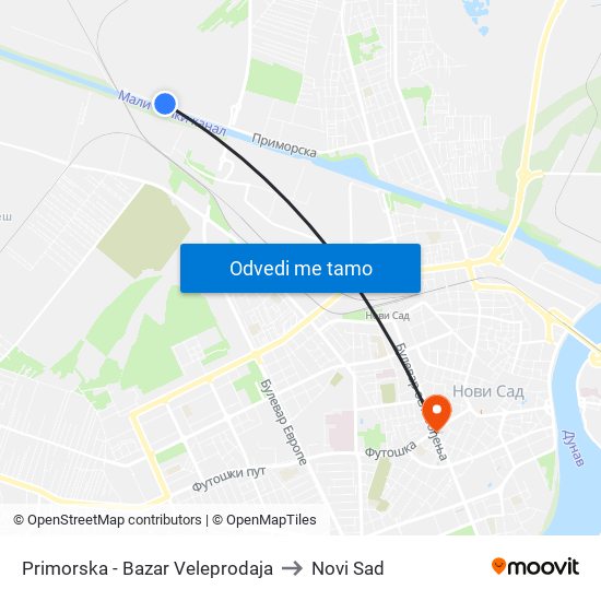 Primorska - Bazar Veleprodaja to Novi Sad map