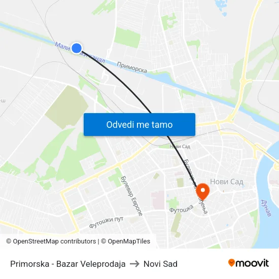 Primorska - Bazar Veleprodaja to Novi Sad map