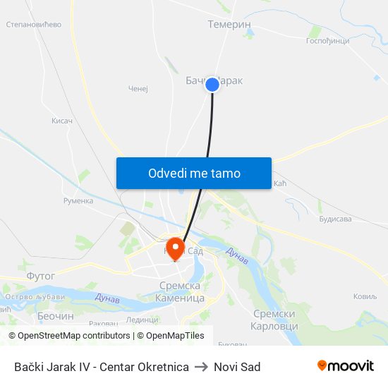 Bački Jarak IV - Centar Okretnica to Novi Sad map