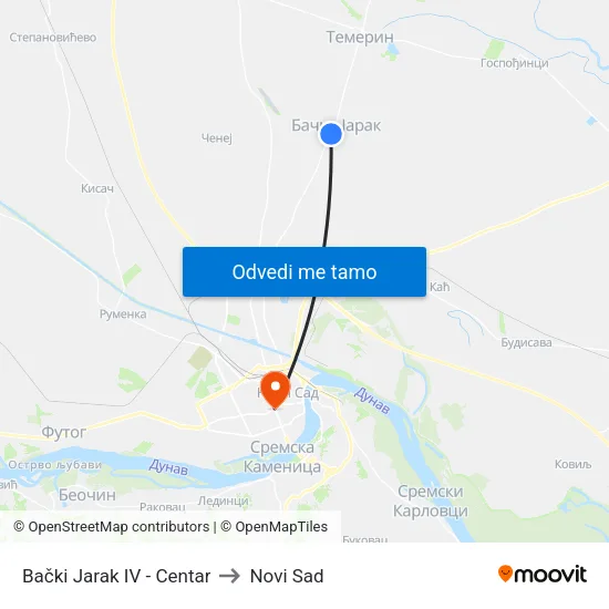 Bački Jarak IV - Centar to Novi Sad map