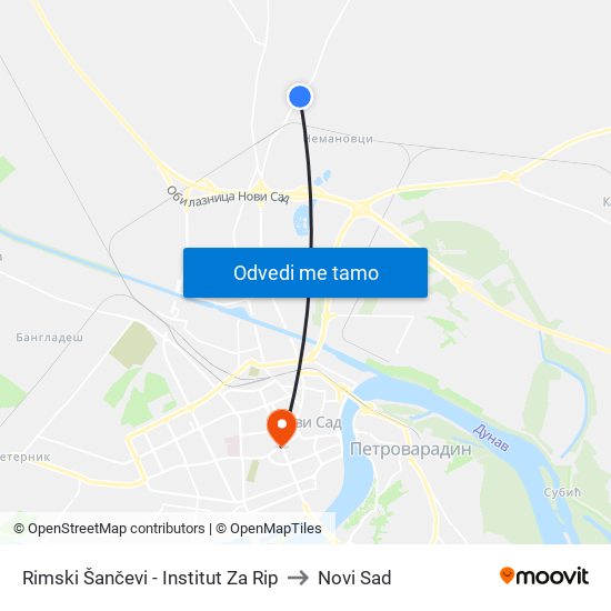 Rimski Šančevi - Institut Za Rip to Novi Sad map