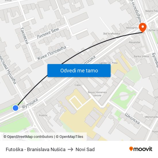 Futoška - Branislava Nušića to Novi Sad map