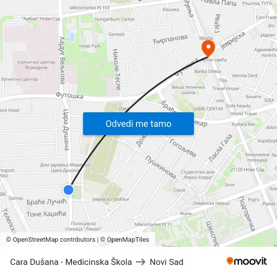 Cara Dušana - Medicinska Škola to Novi Sad map