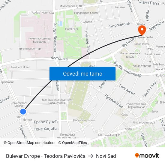 Bulevar Evrope - Teodora Pavlovića to Novi Sad map