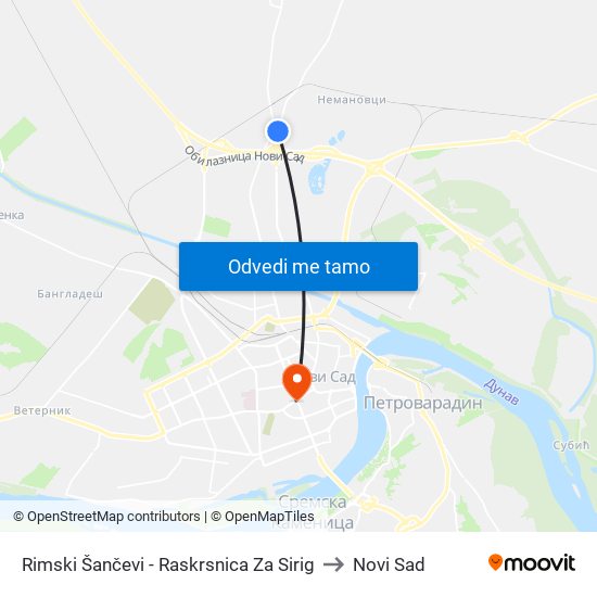 Rimski Šančevi - Raskrsnica Za Sirig to Novi Sad map