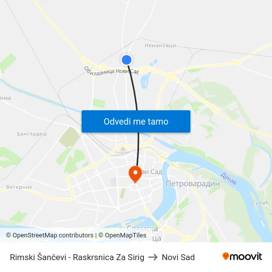 Rimski Šančevi - Raskrsnica Za Sirig to Novi Sad map