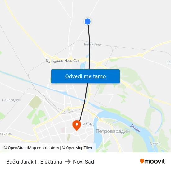 Bački Jarak I - Elektrana to Novi Sad map