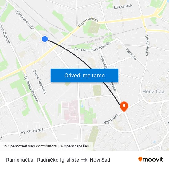 Rumenačka - Radničko Igralište to Novi Sad map