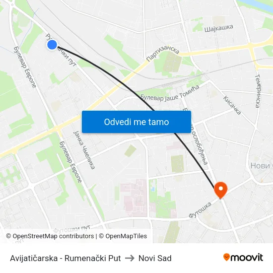 Avijatičarska - Rumenački Put to Novi Sad map