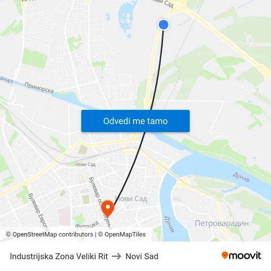 Industrijska Zona Veliki Rit to Novi Sad map