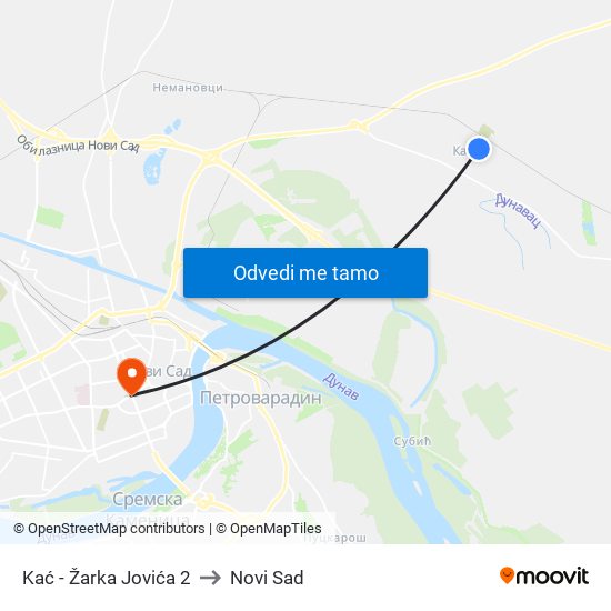 Kać - Žarka Jovića 2 to Novi Sad map