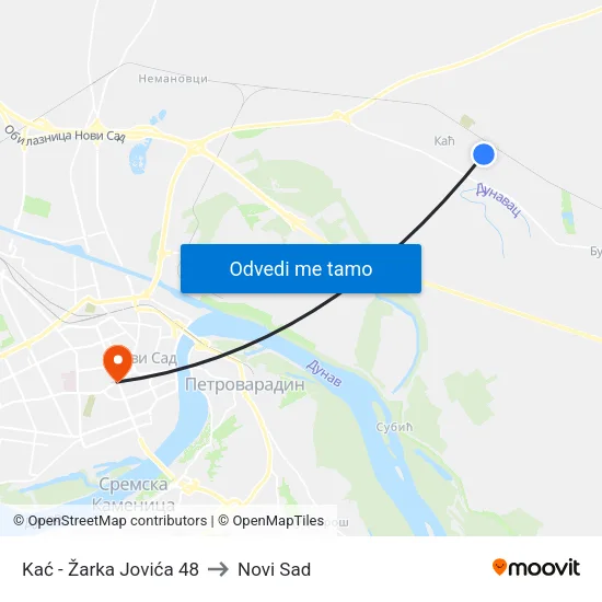Kać - Žarka Jovića 48 to Novi Sad map