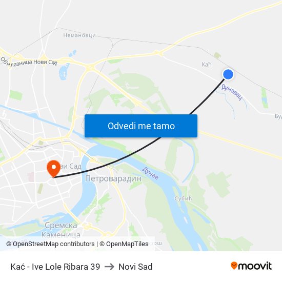 Kać - Ive Lole Ribara 39 to Novi Sad map