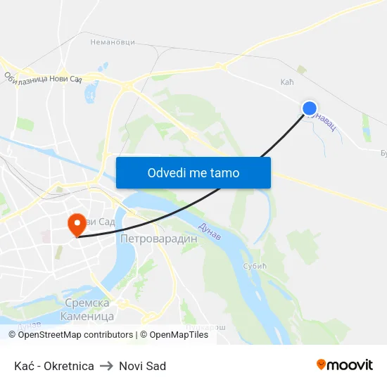 Kać - Okretnica to Novi Sad map